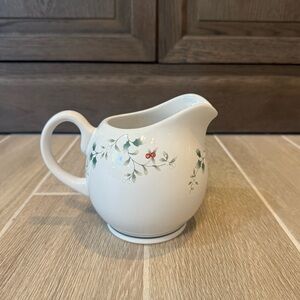 Pfaltzgraff White Creamer with Green Holly and Red Berry Motif